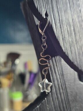 Stainless Steel Clear Quartz Star Dangle Earrings